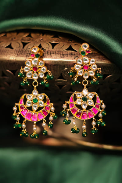Pink jadtar earrings