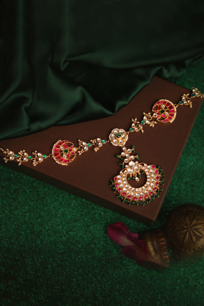 Riana Jewellery Pink jadtar stone embellished mathapatti  RIAFEB25D116722