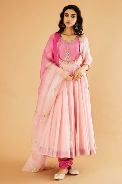 Pink kaarchobi embroidered anarkali set