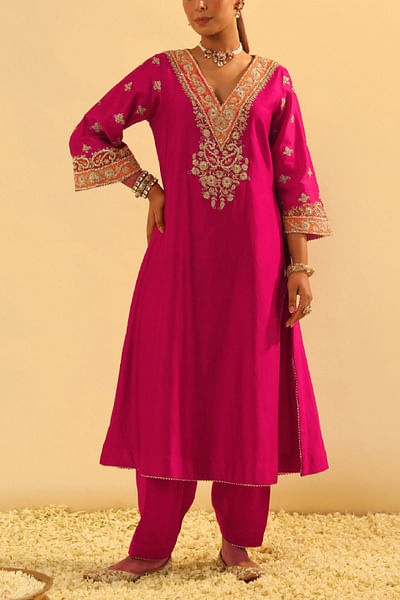 Pink kashmiri tilla embroidered choga set