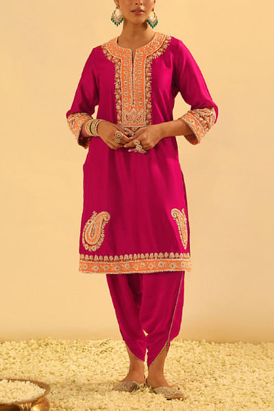 Pink kashmiri tilla embroidered kurta set
