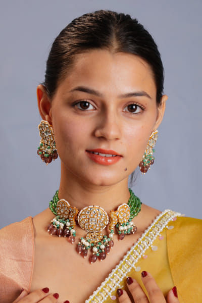 Pink kundan embellished choker set