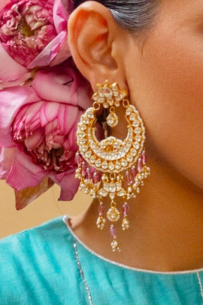 Pink kundan polki chandbalis