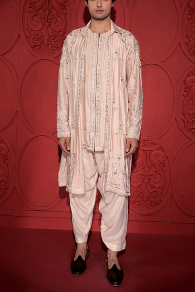 Pink layered embroidered kurta set