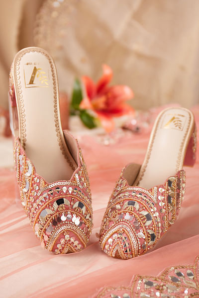 Pink mirror embellished mule heels