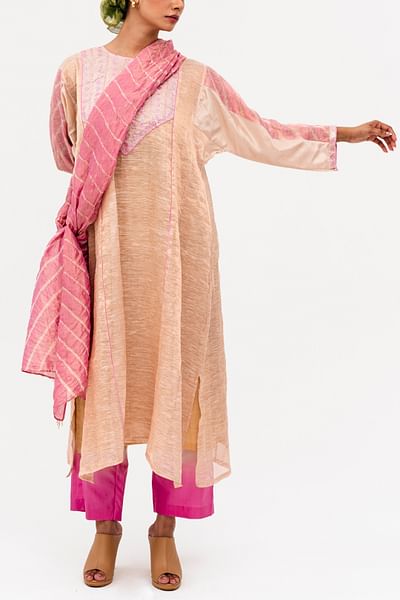 Pink mirror embroidery kurta set