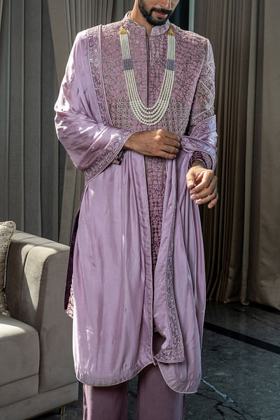 Pink ombre embroidered sherwani set