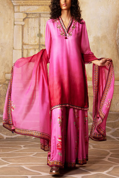 Pink ombre kurta and sharara set