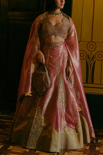 Pink paisley embroidered lehenga set