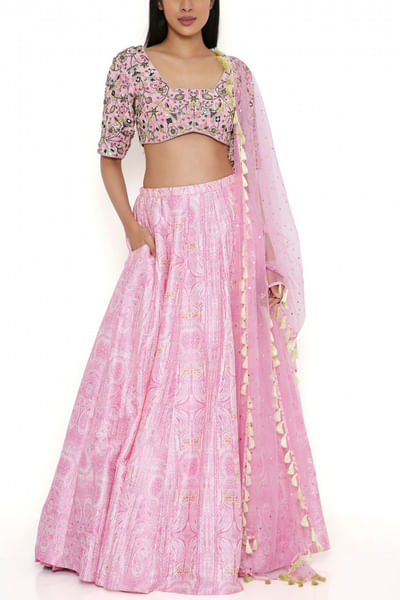 Pink paisley printed lehenga set