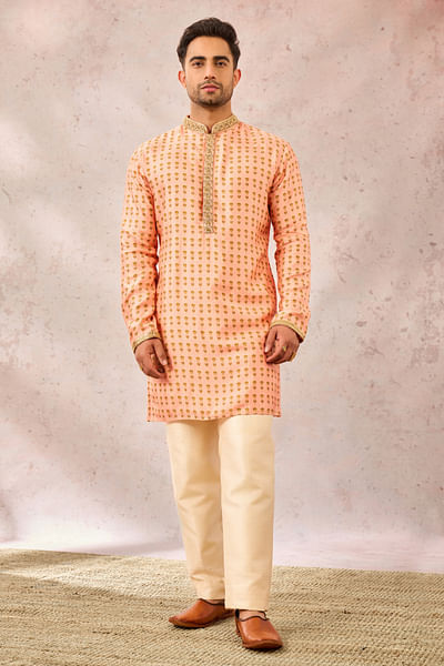 Pink palm tree printed kurta