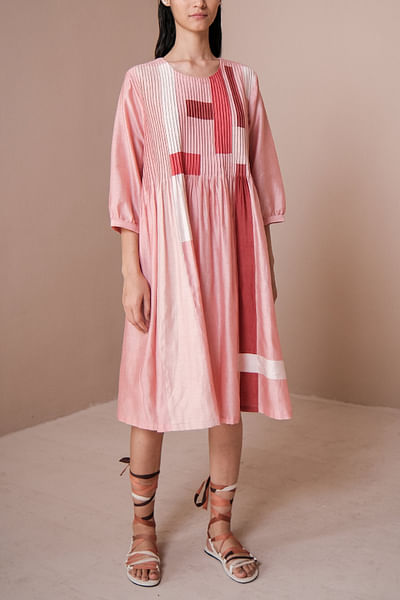 Pink patchwork and pintuck dress