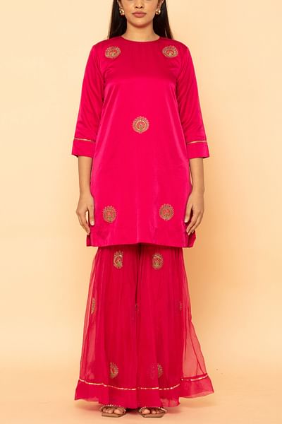 Pink peacock embroidered gharara set
