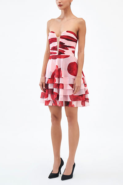 Pink peony floral mini dress