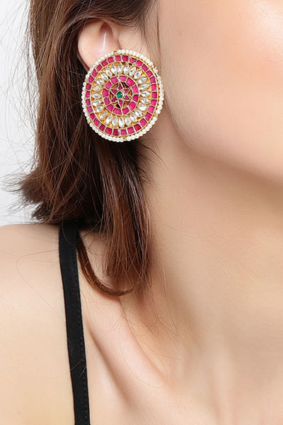 Pink polki and pearl embellished studs