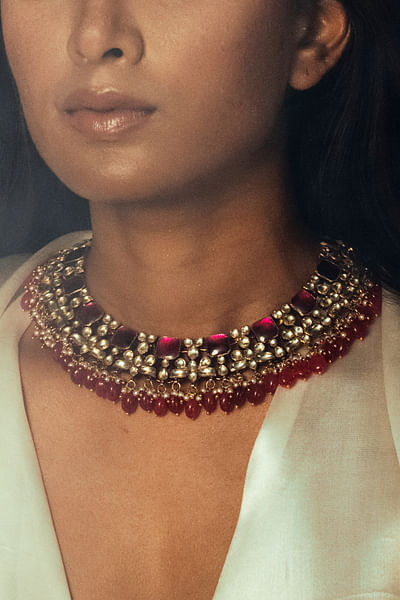 Pink polki embellished necklace