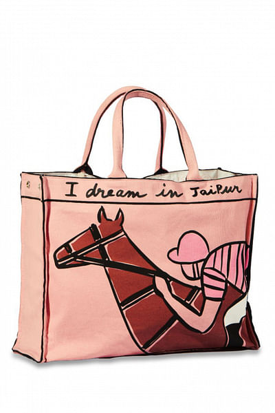 Pink polo horse printed tote bag