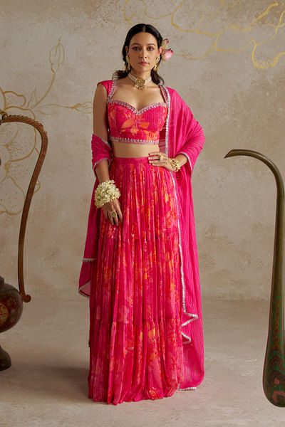 Pink rose printed lehenga set