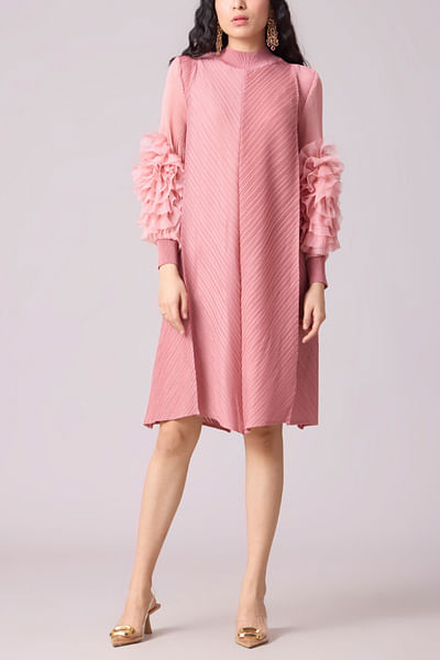 Pink ruffled pleated dress