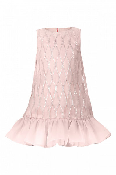 Pink sequin embellished ruffle tiered dress