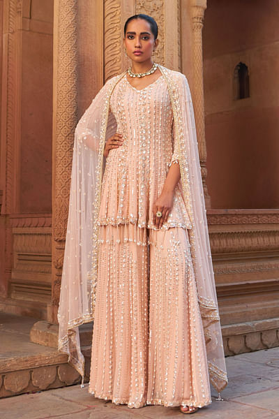Pink sequin embroidered sharara set