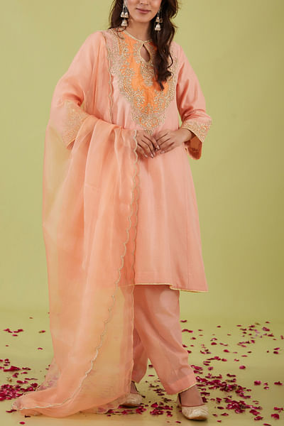 Pink short kalidar kurta salwar set