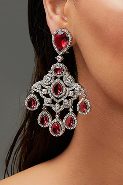 Pink stone and faux diamond danglers