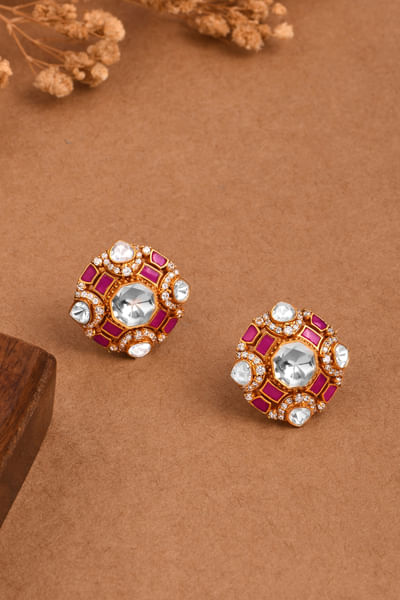 Pink stone and polki studs