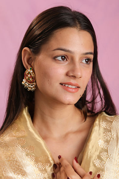 Pink stone embellished danglers