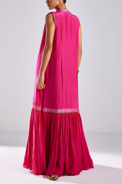 DiyaRajvvir Pink stripe printed embroidery gharara sari set DIYJUN24D617