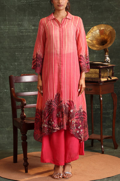 Pink stripe printed kurta set