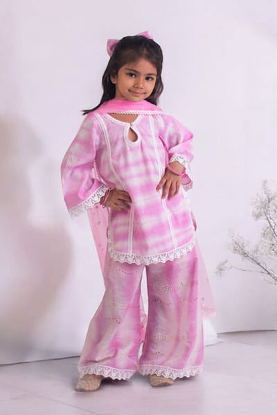 Pink tie & dye sharara set