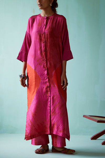 Pink tie-dyed shirt kurta set