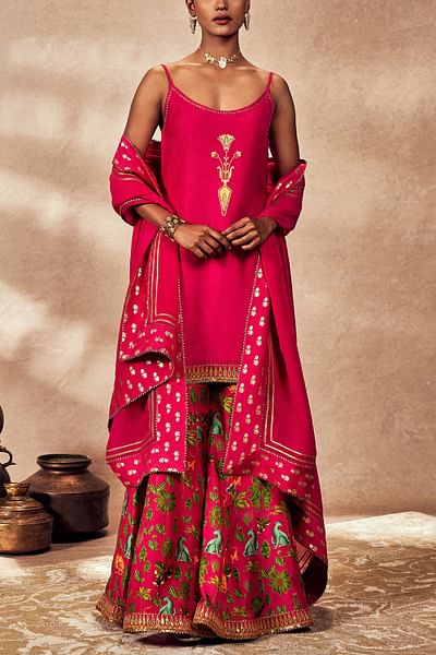 Pink tropical printed sharara set