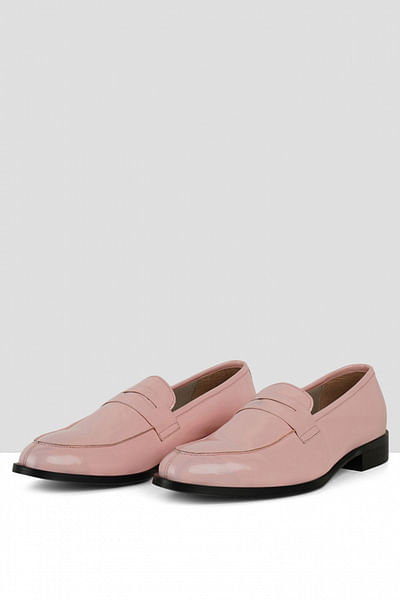 Pink vegan leather penny loafers