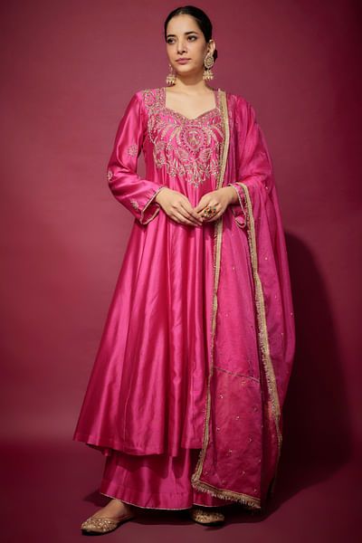 Pink zardozi embroidered anarkali set
