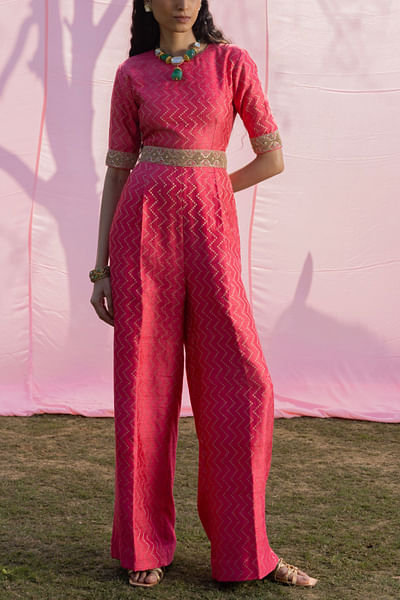Pink zardozi embroidered jumpsuit