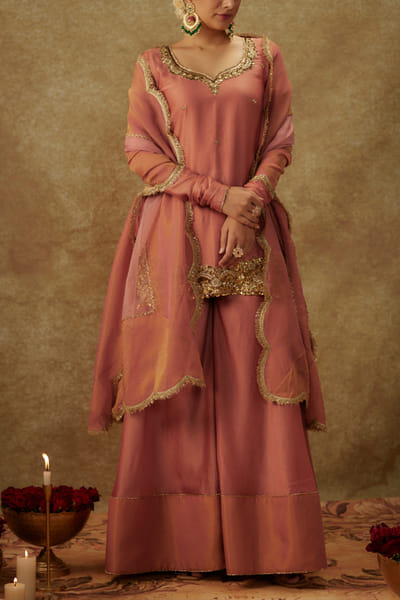 Pink zardozi embroidered kurta and sharara set