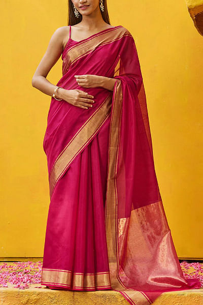 Pink zari woven sari