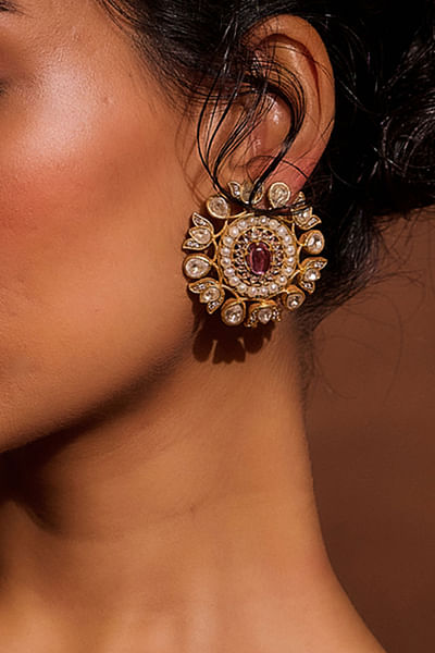 Pink zircon and pearl jadau earrings