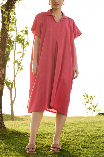 Pinkish red pleated cotton dress