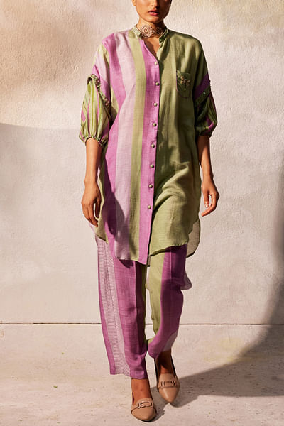 Pista green stripe printed co-ords