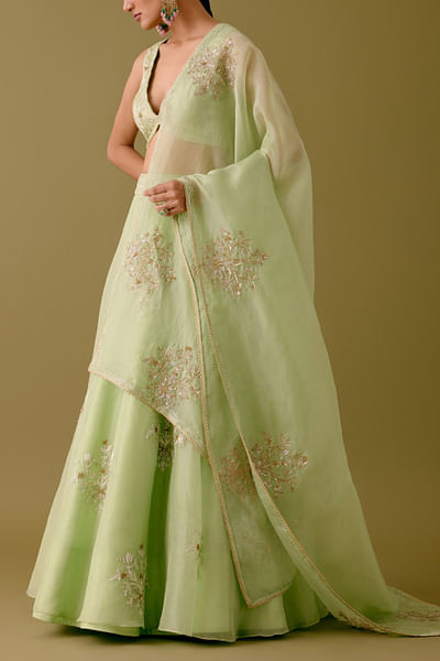Pistachio green embroidered lehenga set