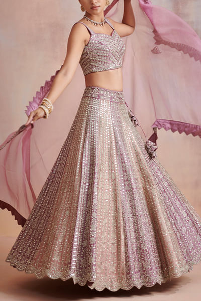 Plum and old rose mirror lehenga set