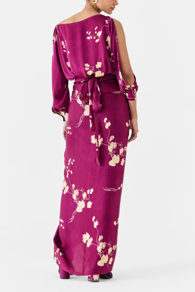 Studio Rigu Plum floral printed draped shirt dress STUDEC24D12256