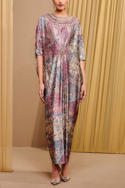 Plum geometric printed kaftan dress