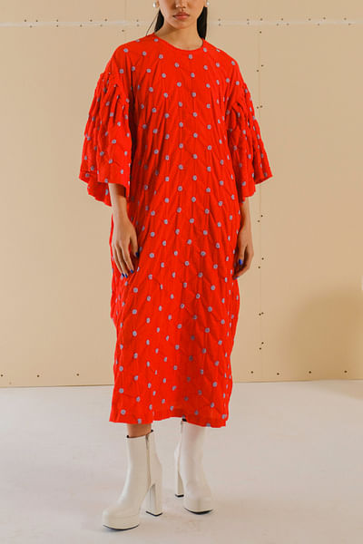 Poppy red polka dot smocked dress