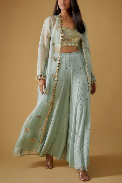 Powder blue embroidered jacket sharara set