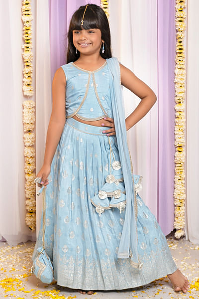 Powder blue embroidered lehenga set