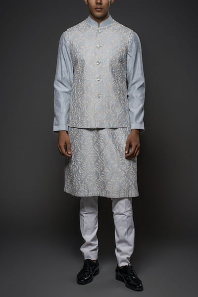 Powder blue floral embroidered bandi kurta set